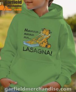 garfield mmm lasagna is life green hoodie for boys