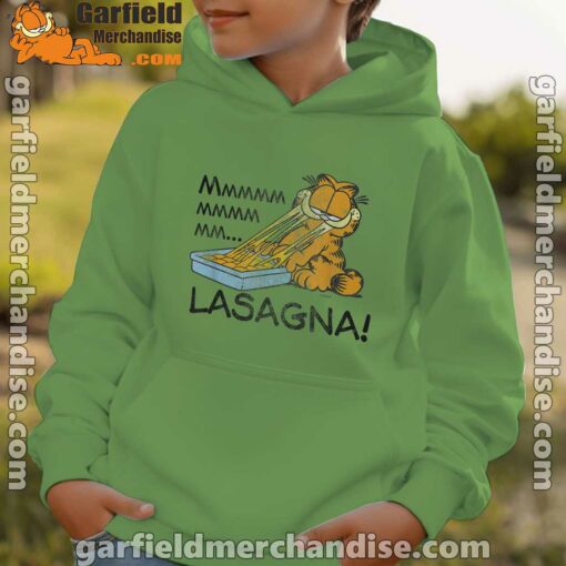 garfield mmm lasagna is life green hoodie for boys