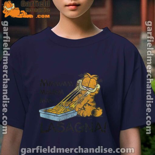 garfield mmm lasagna is life kids girl navy t shirt