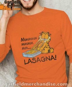 garfield mmm lasagna is life long sleeve orange men