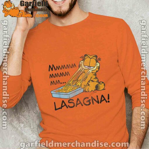 garfield mmm lasagna is life long sleeve orange men