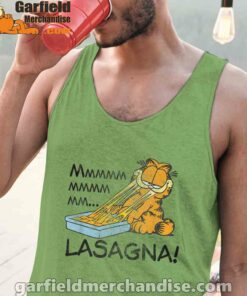 garfield mmm lasagna is life men green tank tops