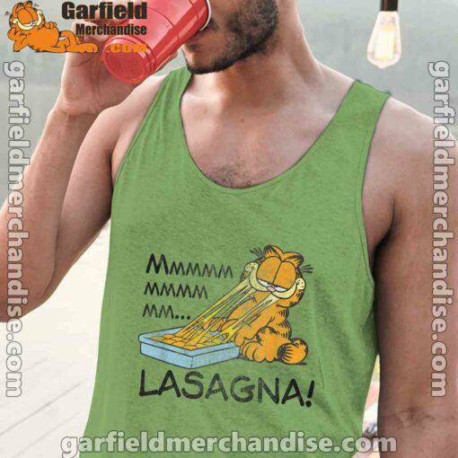 garfield mmm lasagna is life men green tank tops