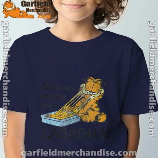 garfield mmm lasagna is life navy boy's t shirt