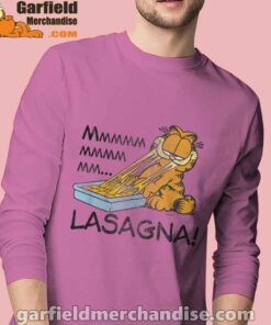 garfield mmm lasagna is life pink long sleeve men