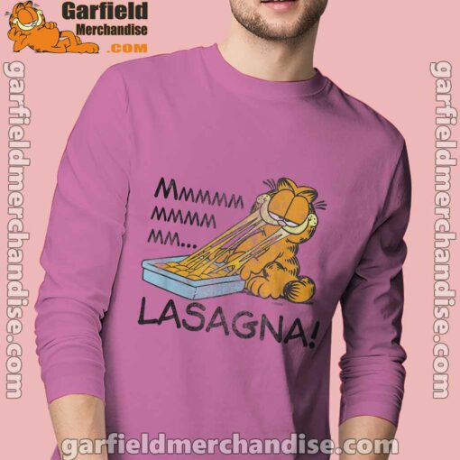 garfield mmm lasagna is life pink long sleeve men