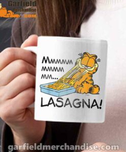 garfield mmm lasagna is life white mug