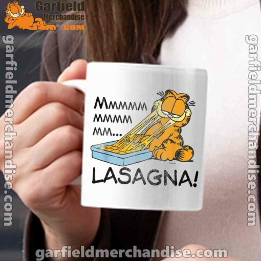 garfield mmm lasagna is life white mug