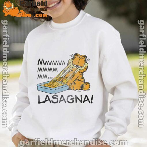 garfield mmm lasagna is life white sweatshirt for kid boy