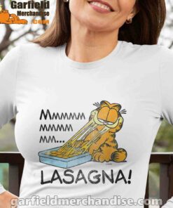 garfield mmm lasagna is life women white long sleeve