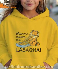 garfield mmm lasagna is life yellow hoodie for kid girl