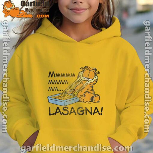 garfield mmm lasagna is life yellow hoodie for kid girl