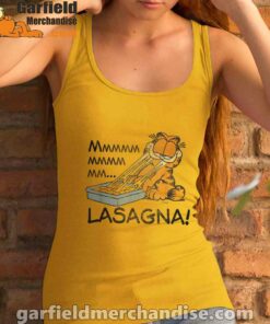 garfield mmm lasagna is life yellow tank top women