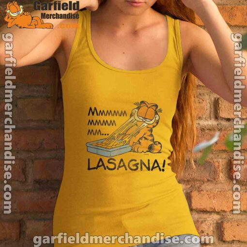 garfield mmm lasagna is life yellow tank top women