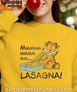 garfield mmm lasagna is life yellow youth girl sweatshirt