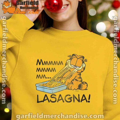 garfield mmm lasagna is life yellow youth girl sweatshirt