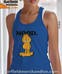 garfield mood too tired to care blue tank top with women