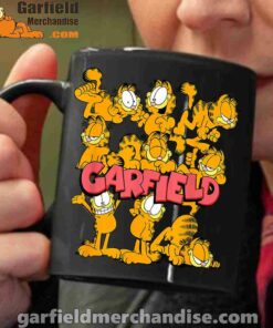 garfield multiple poses black coffee mug