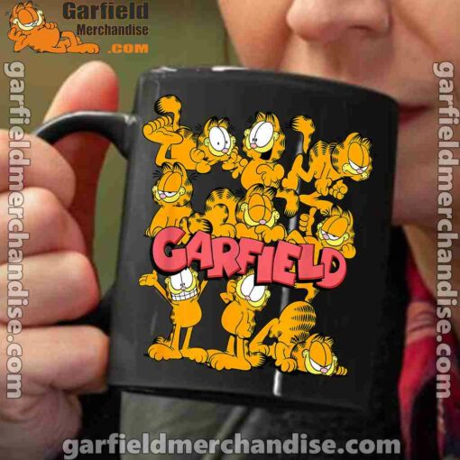 garfield multiple poses black coffee mug