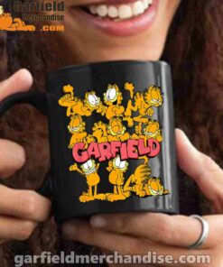 garfield multiple poses black mug