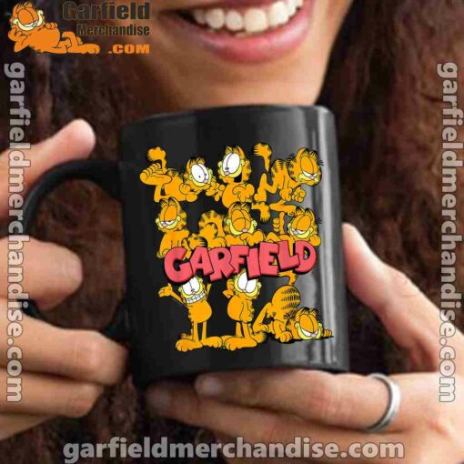 garfield multiple poses black mug