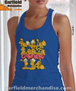 garfield multiple poses blue tank top with women