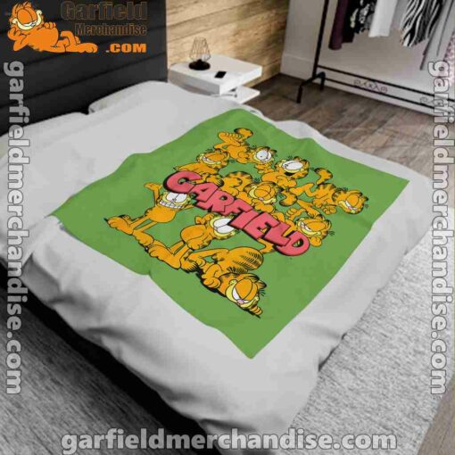 garfield multiple poses green blanket