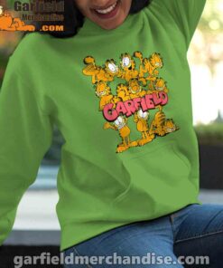 garfield multiple poses green women hoodie