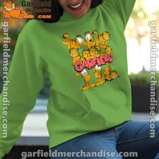 garfield multiple poses green women hoodie