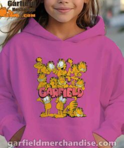 garfield multiple poses kids girl pink hoodies