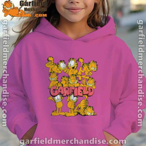 garfield multiple poses kids girl pink hoodies