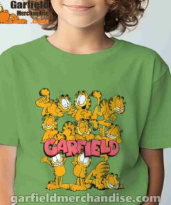 garfield multiple poses tee green for youth boy