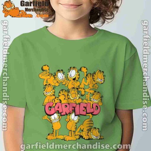 garfield multiple poses tee green for youth boy