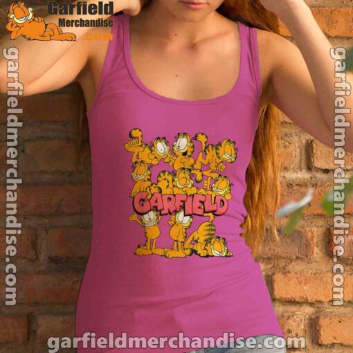 garfield multiple poses women's pink tank top