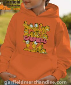 garfield multiple poses youth boy orange hoodie