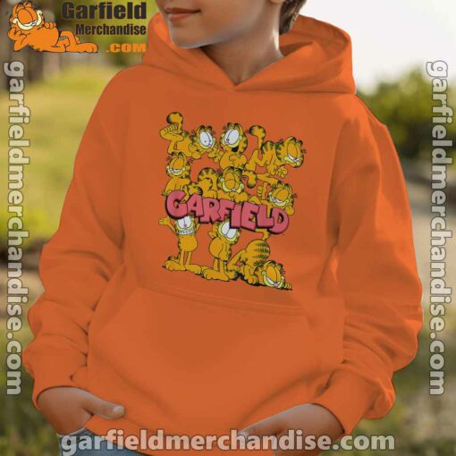 garfield multiple poses youth boy orange hoodie