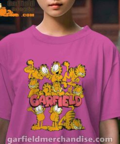 garfield multiple poses youth girl pink t shirt