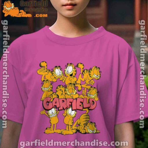 garfield multiple poses youth girl pink t shirt