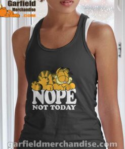 garfield nope not today lazy cat black women tank top