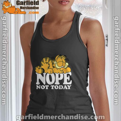 garfield nope not today lazy cat black women tank top