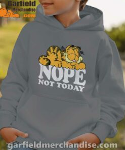 garfield nope not today lazy cat brown hoodie kids