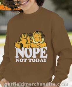 garfield nope not today lazy cat brown sweatshirt for youth boy