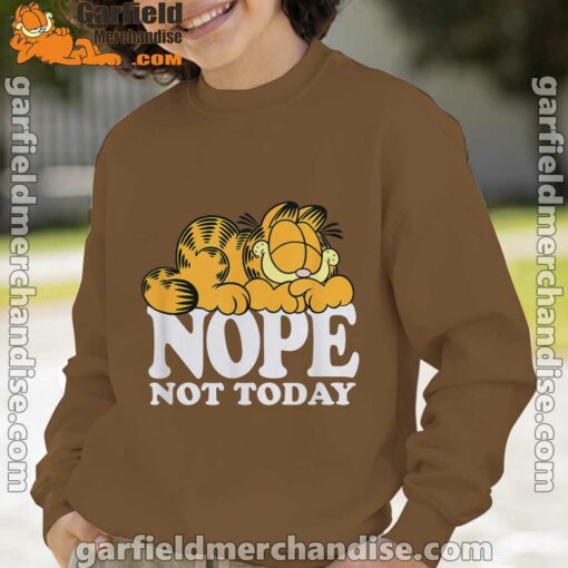 garfield nope not today lazy cat brown sweatshirt for youth boy