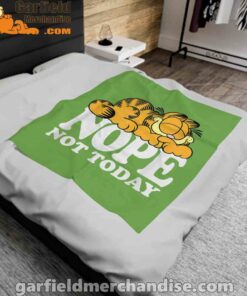 garfield nope not today lazy cat green blanket