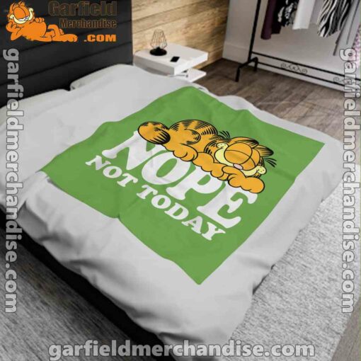 garfield nope not today lazy cat green blanket