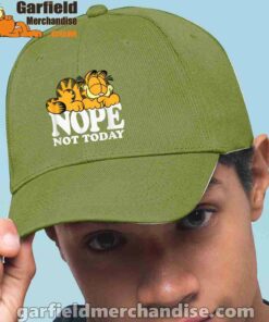 garfield nope not today lazy cat green hat