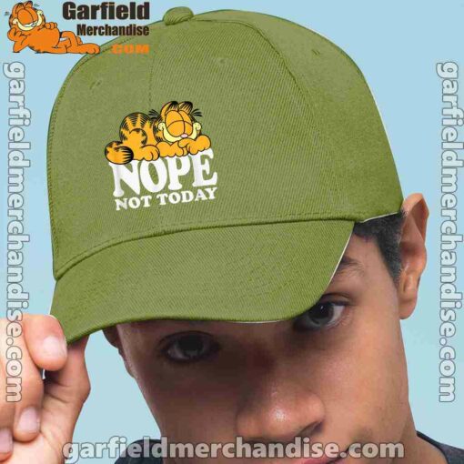 garfield nope not today lazy cat green hat