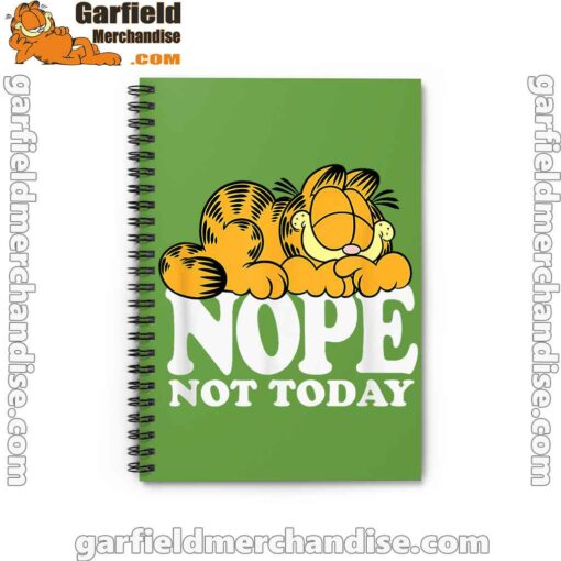 garfield nope not today lazy cat green notebook