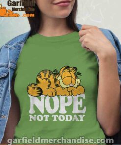 garfield nope not today lazy cat green t shirt for women