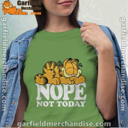 garfield nope not today lazy cat green t shirt for women